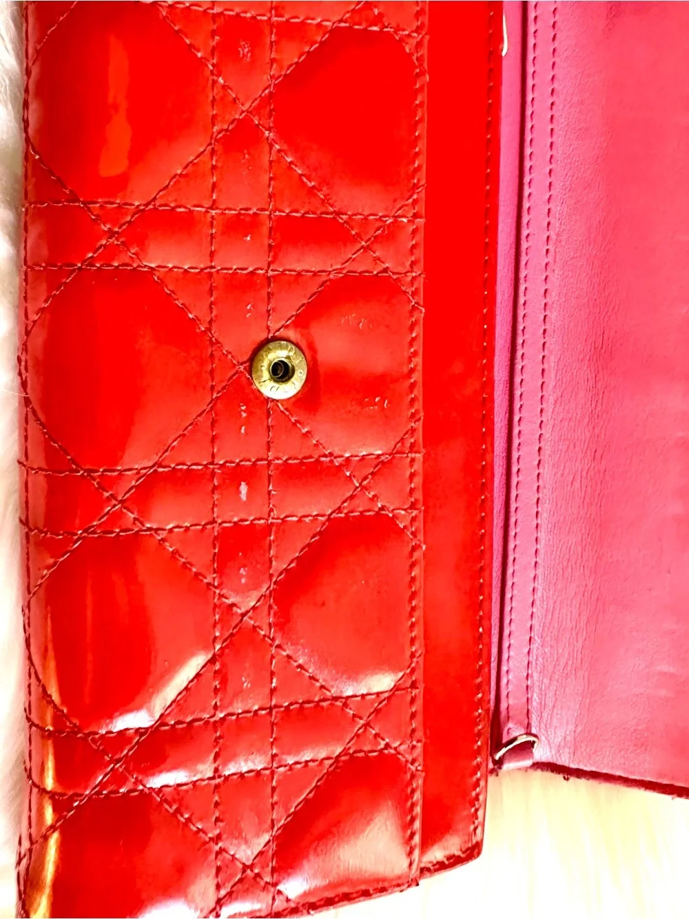 Dior Quilted Patent Leather Long Wallet in Red